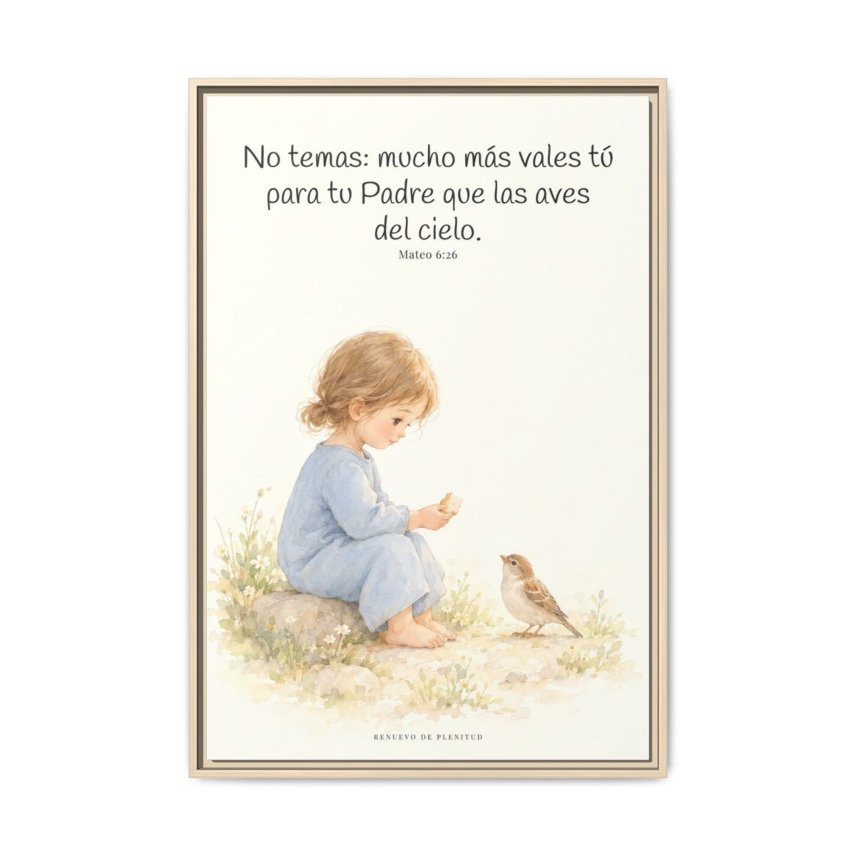 Mucho más valéis vosotros que las aves — Lienzo Cristiano Enmarcado | Mateo 6:26 — 24×36 pulgadas, marco natural, vista frontal