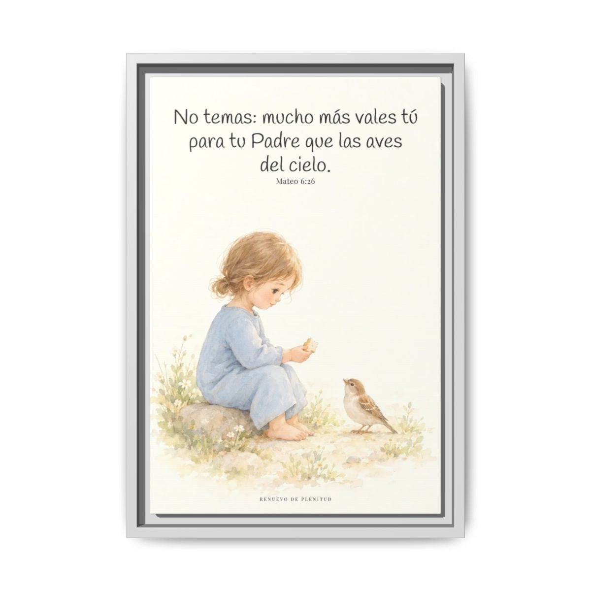 Mucho más valéis vosotros que las aves — Lienzo Cristiano Enmarcado | Mateo 6:26 — 12×18 pulgadas, marco blanco, vista frontal