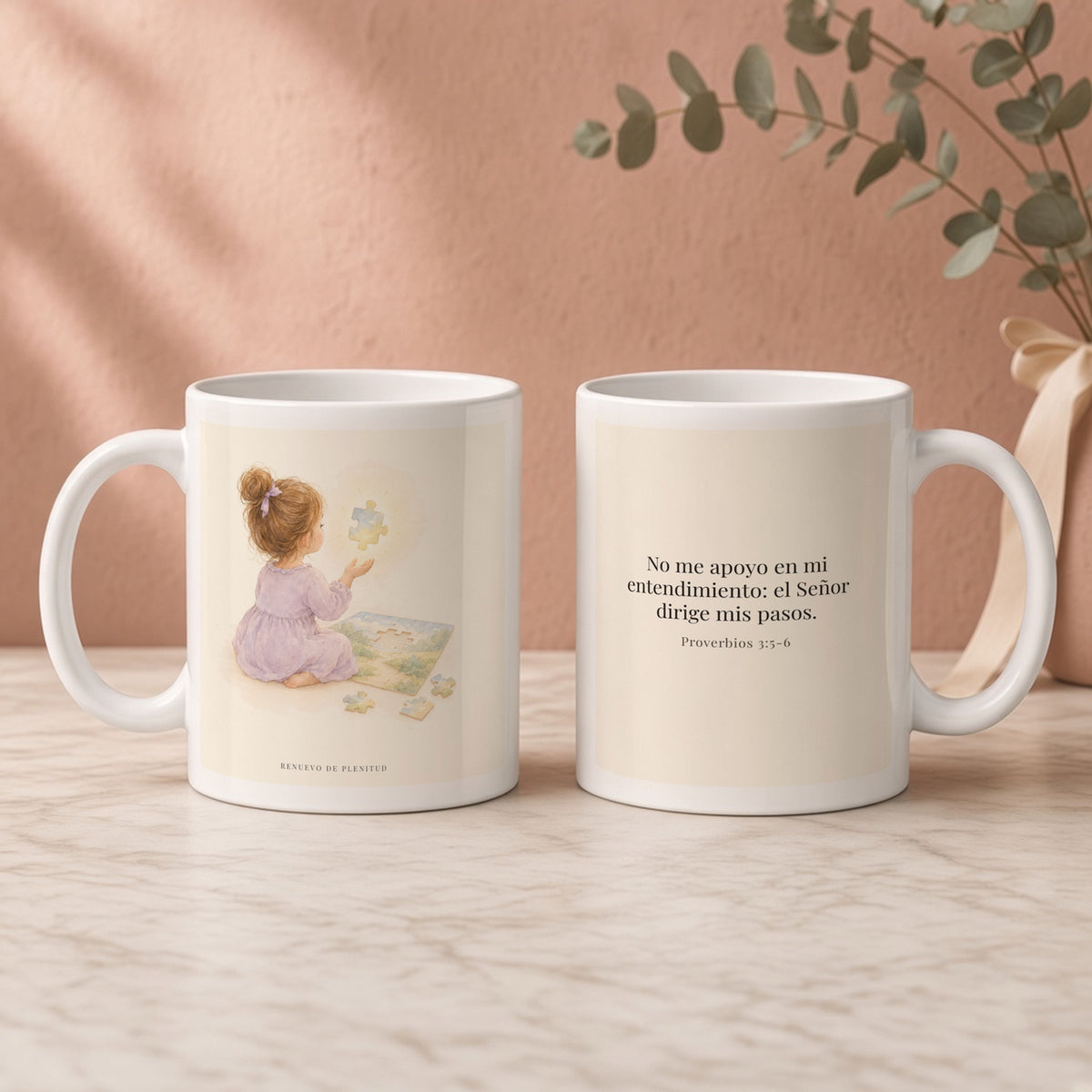 El Señor dirige mis pasos | Taza de inspiración bíblica | Proverbios 3:5-6 — 11oz · Regalo rosa empolvado, arte y frase devocional en dos tazas