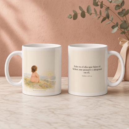 Este es el día que hizo Jehová | Taza cristiana con frase devocional | Salmo 118:24 — 11oz · Regalo rosa empolvado, arte y frase devocional en dos tazas
