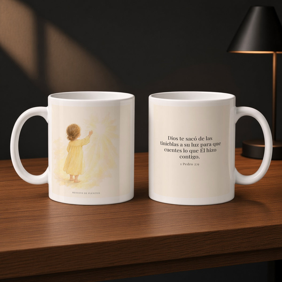 Para que anuncies las maravillas de Dios | Taza devocional ilustrada | 1 Pedro 2:9 — 11oz · Estudio carbón, arte y frase devocional en dos tazas