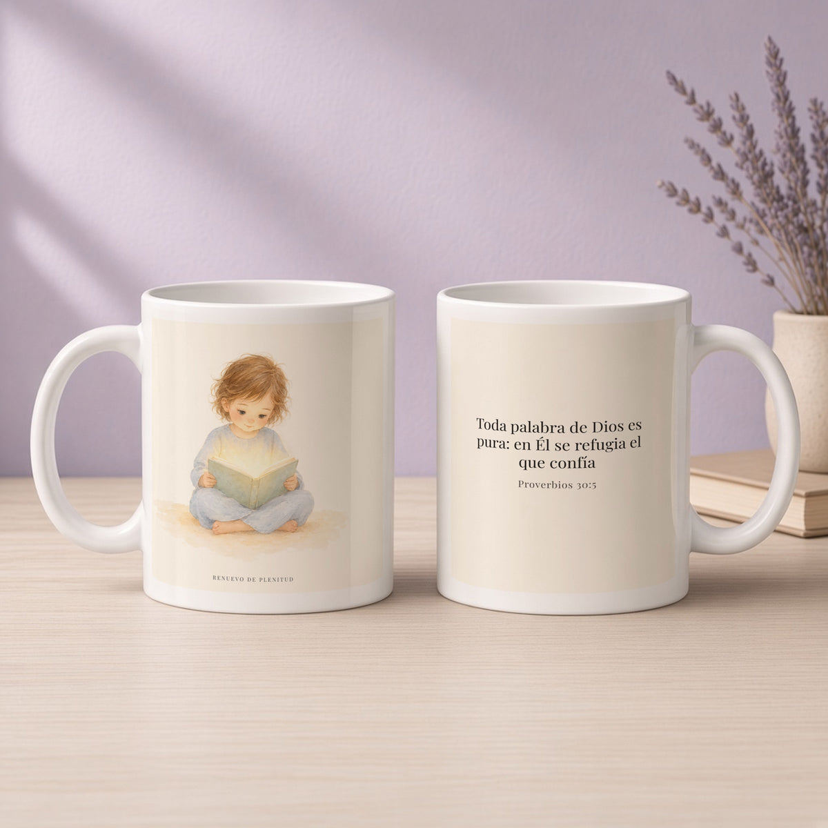 Toda palabra de Dios es limpia | Taza devocional de fe | Proverbios 30:5 — 11oz · Devocional lavanda, arte y frase devocional en dos tazas