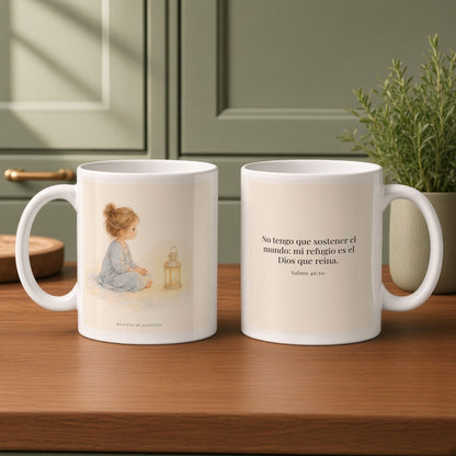 El Señor de los ejércitos está con nosotros | Taza bíblica de cerámica | Salmo 46:10 — 11oz · Cocina verde salvia, arte y frase devocional en dos tazas