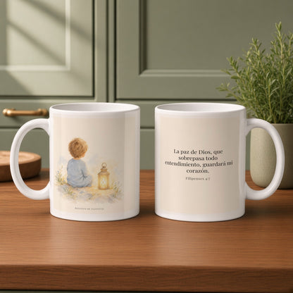 La paz de Dios cuida mi corazón | Taza con arte cristiano | Filipenses 4:7 — 11oz · Cocina verde salvia, arte y frase devocional en dos tazas
