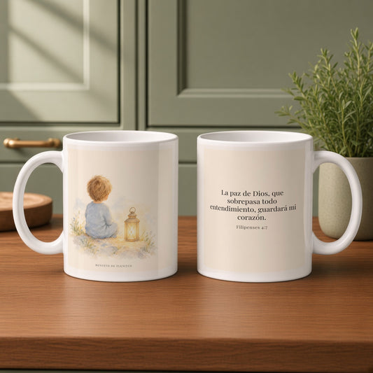 La paz de Dios cuida mi corazón | Taza con arte cristiano | Filipenses 4:7 — 11oz · Cocina verde salvia, arte y frase devocional en dos tazas