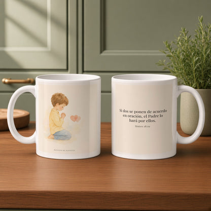 Donde dos se ponen de acuerdo | Taza devocional de fe | Mateo 18:19 — 11oz · Cocina verde salvia, arte y frase devocional en dos tazas