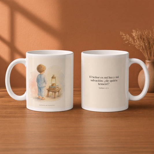 Jehová es mi luz y mi salvación | Taza cristiana con frase devocional | Salmo 27:1 — 11oz · Desayuno terracota, arte y frase devocional en dos tazas