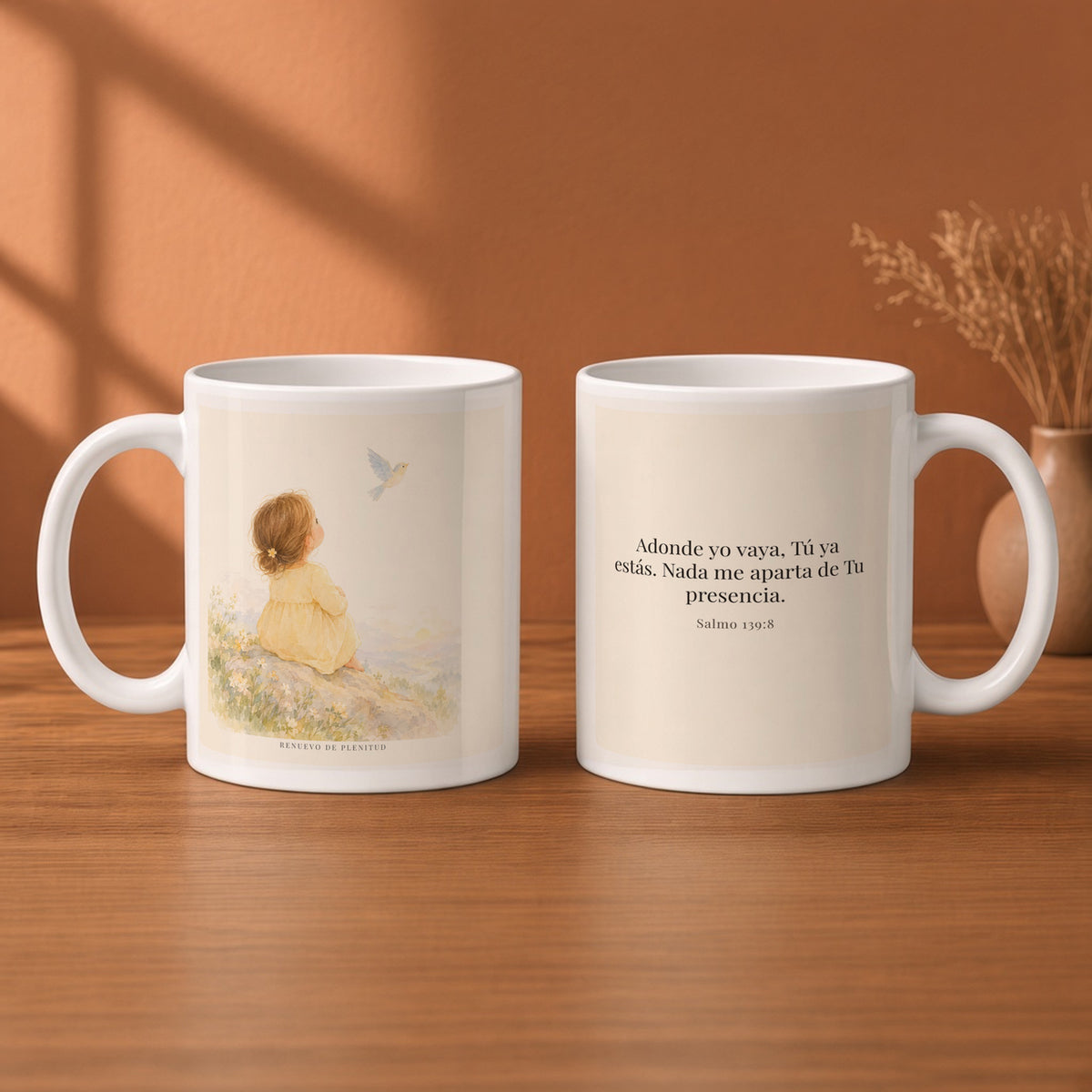 Si subo a los cielos, allí estás Tú | Taza cristiana con frase devocional | Salmo 139:8 — 11oz · Desayuno terracota, arte y frase devocional en dos tazas