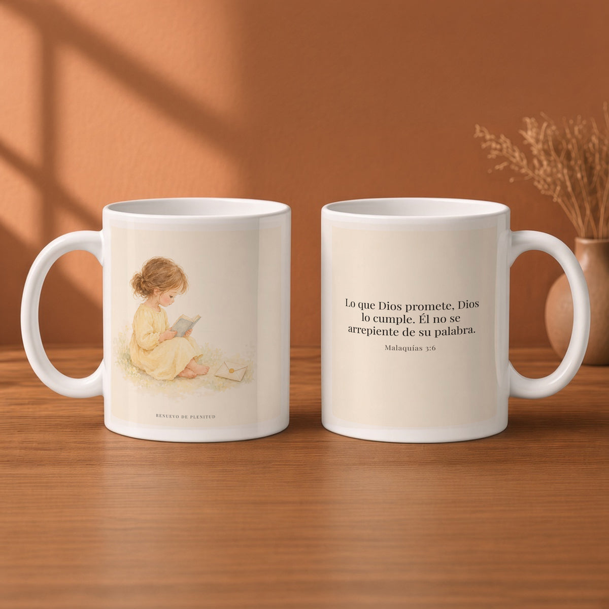 Jehová es el Dios que mantiene su palabra | Taza cristiana con frase devocional | Malaquías 3:6 — 11oz · Desayuno terracota, arte y frase devocional en dos tazas