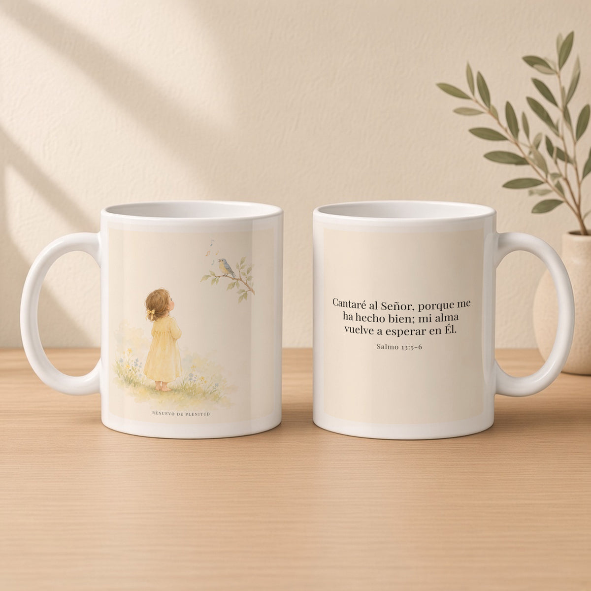 Cantaré a Jehová porque me ha hecho bien | Taza cristiana para regalar | Salmo 13:5-6 — 11oz · Estudio crema cálido, arte y frase devocional en dos tazas
