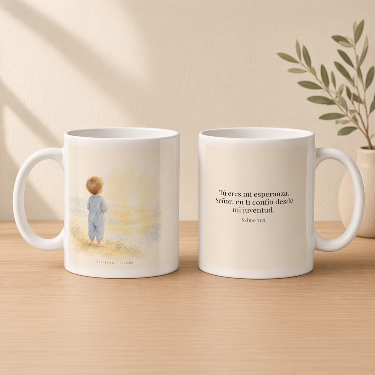 Tú eres mi esperanza, Señor | Taza de inspiración bíblica | Salmo 71:5 — 11oz · Estudio crema cálido, arte y frase devocional en dos tazas