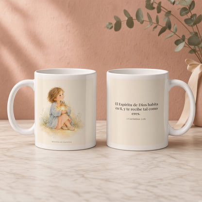 El Espíritu de Dios habita en ti | Taza con arte cristiano | 1 Corintios 3:16 — 11oz · Regalo rosa empolvado, arte y frase devocional en dos tazas