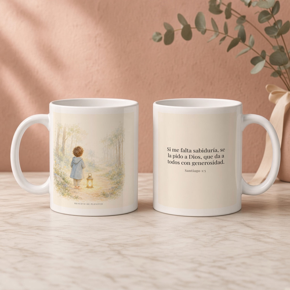 Si me falta sabiduría, Dios me la da | Taza de inspiración bíblica | Santiago 1:5 — 11oz · Regalo rosa empolvado, arte y frase devocional en dos tazas