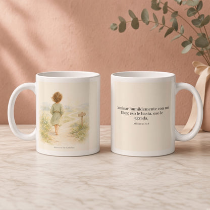 Caminar con Dios es suficiente | Taza de inspiración bíblica | Miqueas 6:8 — 11oz · Regalo rosa empolvado, arte y frase devocional en dos tazas