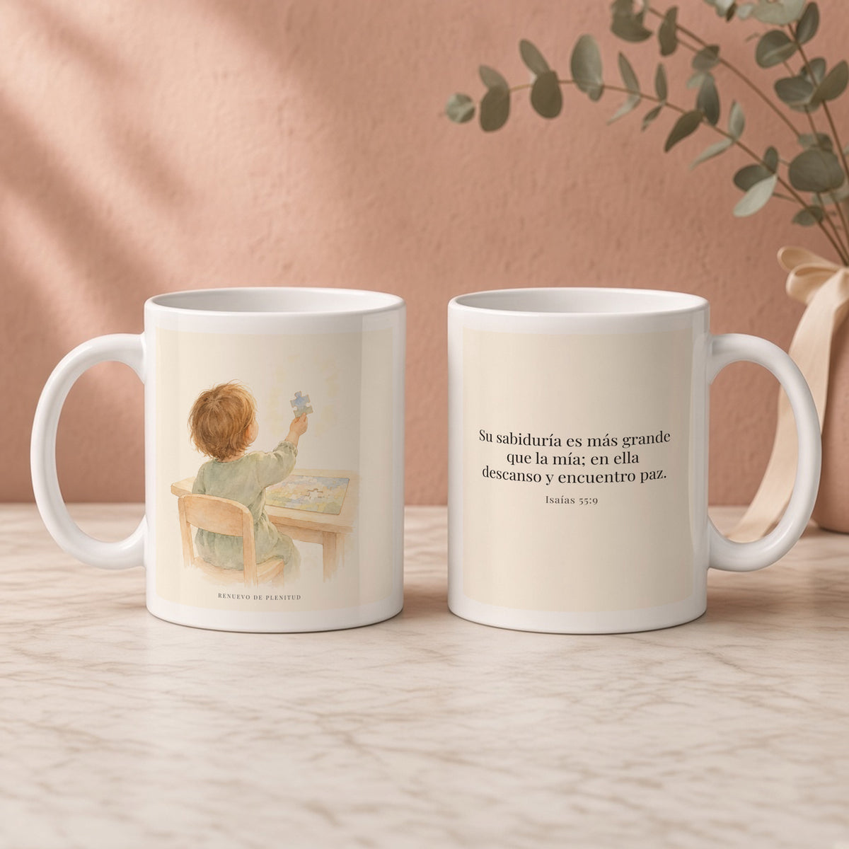 La sabiduría de Dios supera a la mía | Taza cristiana en dos tamaños | Isaías 55:9 — 11oz · Regalo rosa empolvado, arte y frase devocional en dos tazas