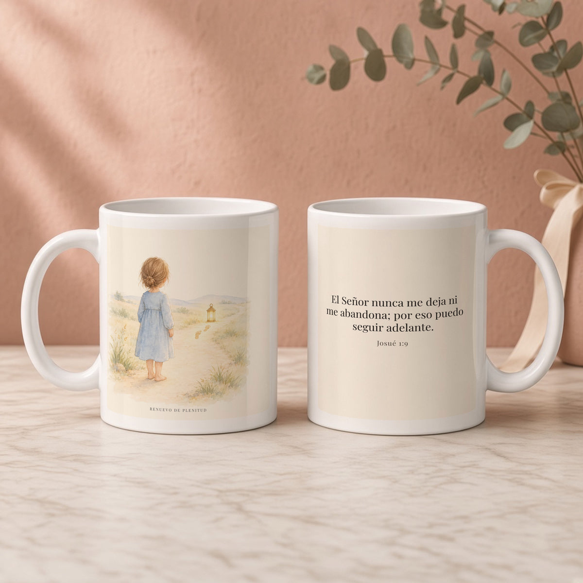 El Señor no me deja ni me abandona | Taza cristiana para regalar | Josué 1:9 — 11oz · Regalo rosa empolvado, arte y frase devocional en dos tazas