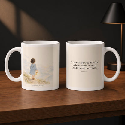 Jehová tu Dios estará contigo | Taza bíblica para café | Josué 1:9 — 11oz · Estudio carbón, arte y frase devocional en dos tazas