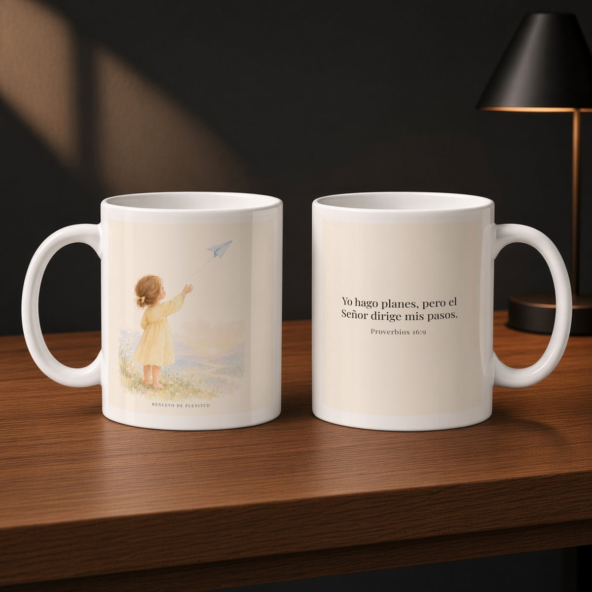 Jehová dirige mis pasos | Taza cristiana con frase devocional | Proverbios 16:9 — 11oz · Estudio carbón, arte y frase devocional en dos tazas
