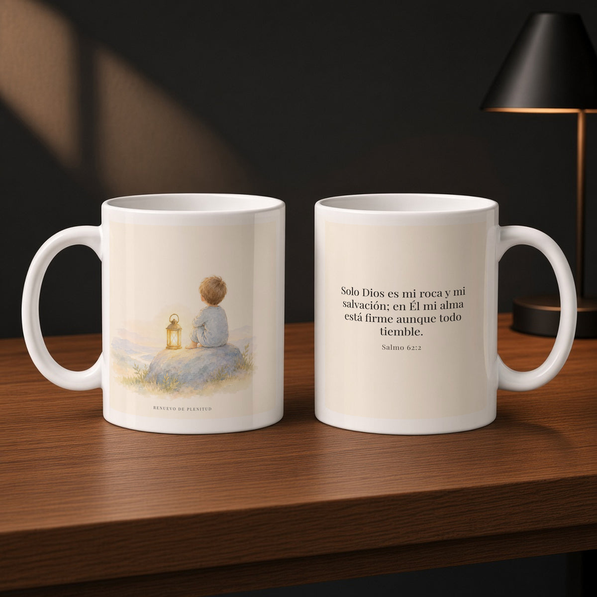 Solo Dios es mi roca y mi salvación | Taza cristiana en dos tamaños | Salmo 62:2 — 11oz · Estudio carbón, arte y frase devocional en dos tazas
