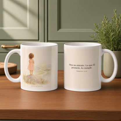 Dios no miente: sus promesas siempre se cumplen | Taza cristiana en dos tamaños | Números 23:19 — 11oz · Cocina verde salvia, arte y frase devocional en dos tazas