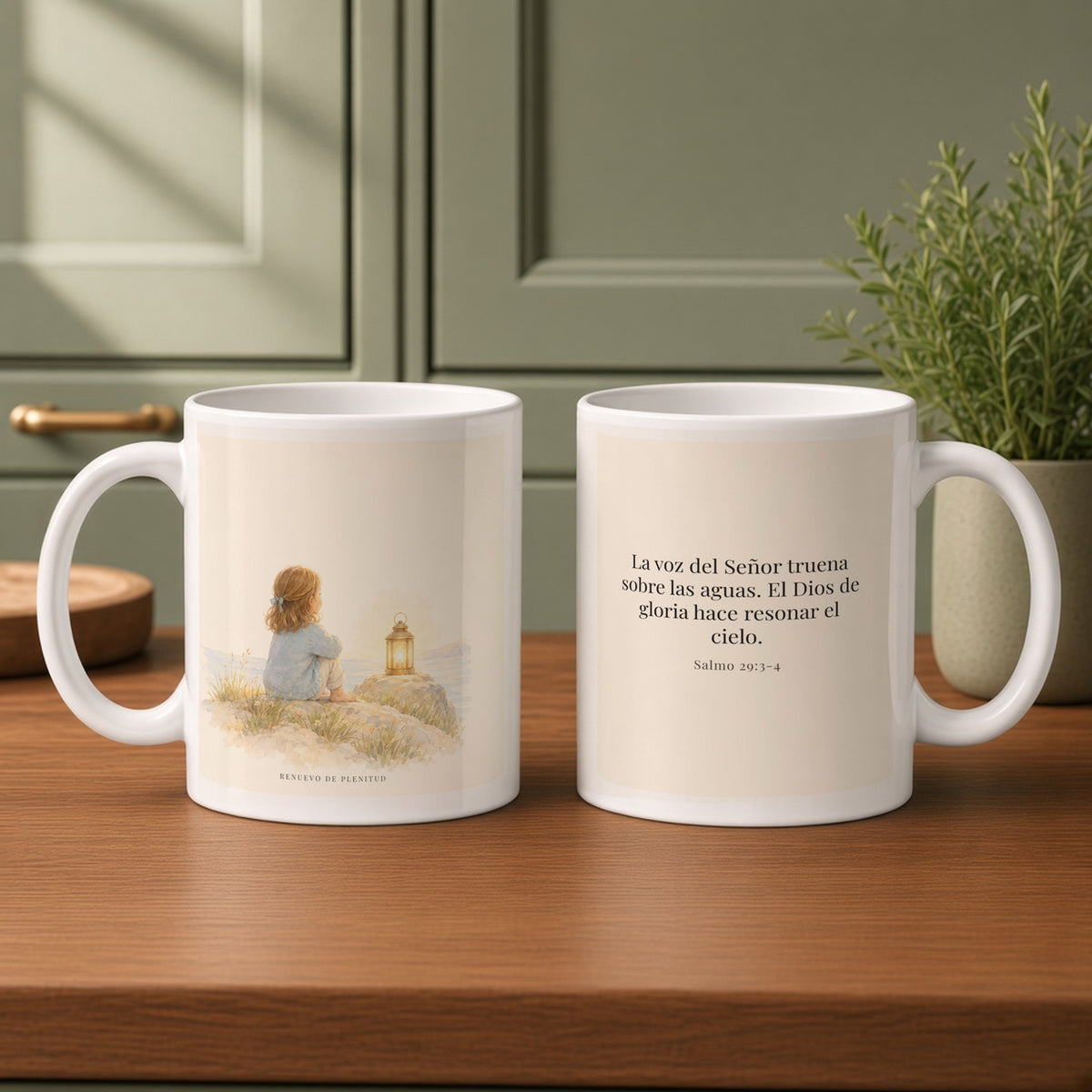 La voz de Jehová truena sobre las aguas | Taza cristiana para regalar | Salmo 29:3-4 — 11oz · Cocina verde salvia, arte y frase devocional en dos tazas