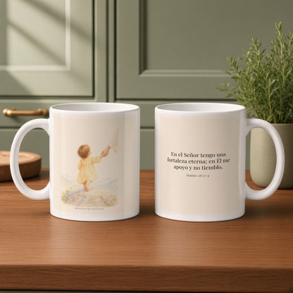El Señor es mi fortaleza eterna | Taza con arte cristiano | Isaías 26:3-4 — 11oz · Cocina verde salvia, arte y frase devocional en dos tazas