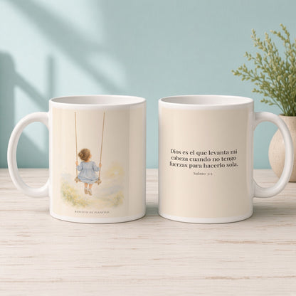 Dios es quien levanta mi cabeza | Taza cristiana con frase devocional | Salmo 3:3 — 15oz · Mañana aqua, arte y frase devocional en dos tazas
