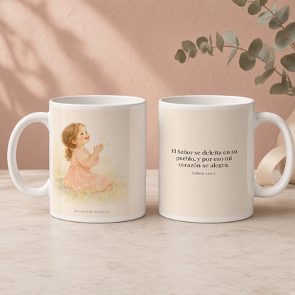 El Señor se deleita en su pueblo | Taza de inspiración bíblica | Salmo 149:3 — 15oz · Regalo rosa empolvado, arte y frase devocional en dos tazas
