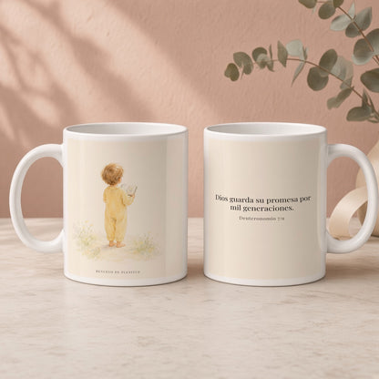Dios guarda su pacto por mil generaciones | Taza devocional de fe | Deuteronomio 7:9 — 15oz · Regalo rosa empolvado, arte y frase devocional en dos tazas