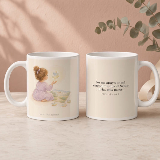 El Señor dirige mis pasos | Taza de inspiración bíblica | Proverbios 3:5-6 — 15oz · Regalo rosa empolvado, arte y frase devocional en dos tazas