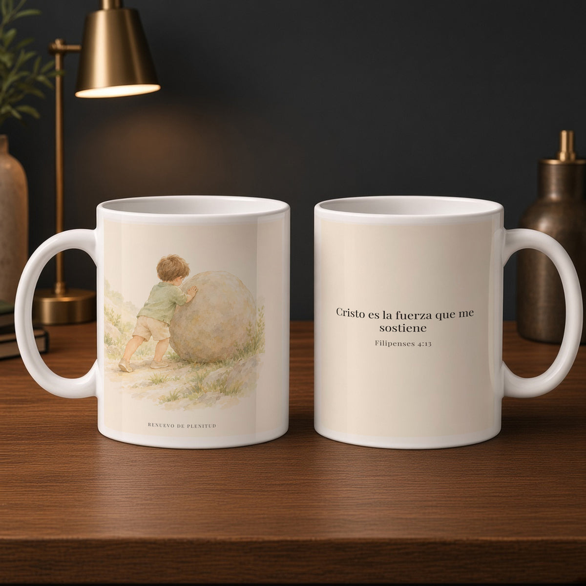 Cristo es la fuerza que me sostiene | Taza cristiana para regalar | Filipenses 4:13 — 15oz · Estudio carbón, arte y frase devocional en dos tazas