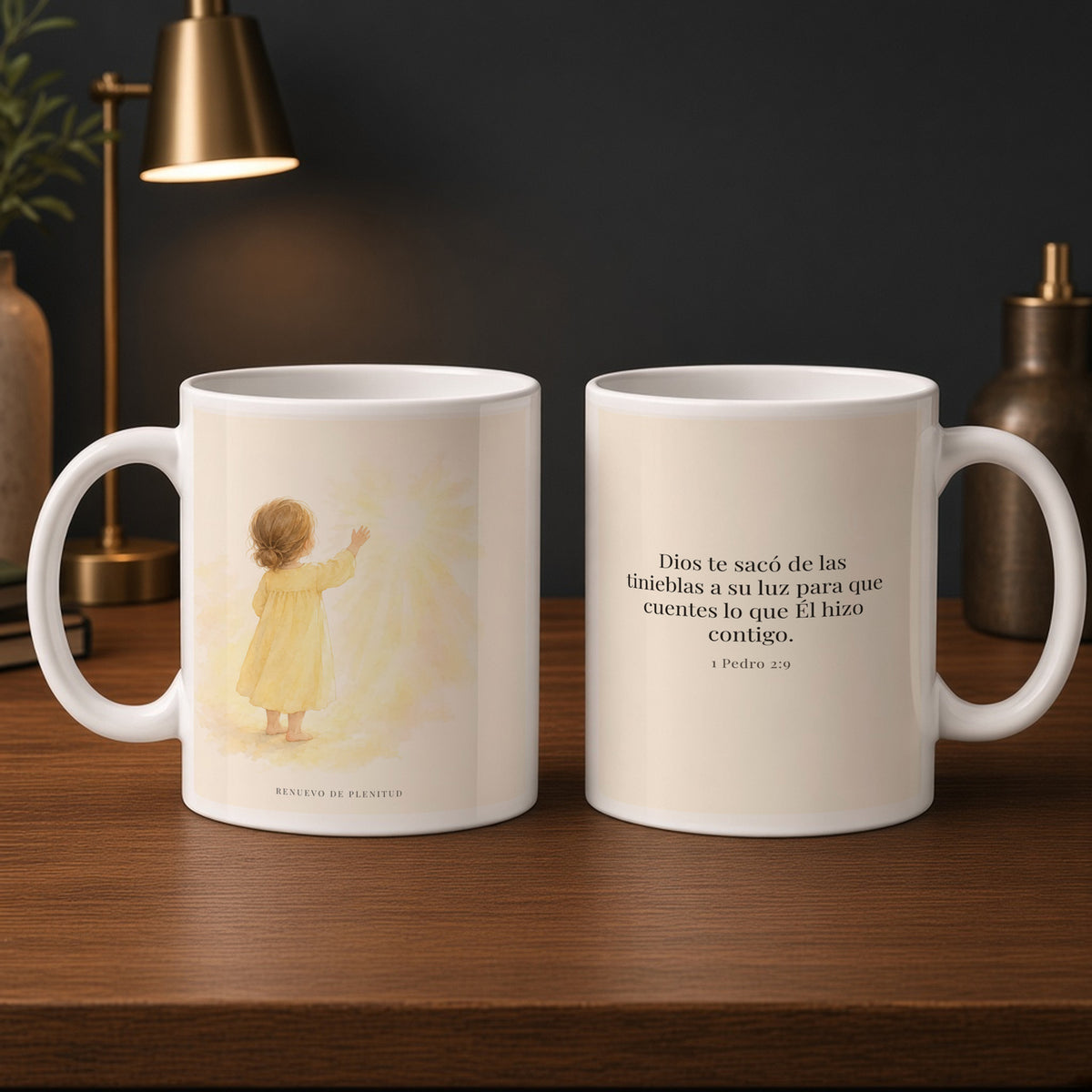 Para que anuncies las maravillas de Dios | Taza devocional ilustrada | 1 Pedro 2:9 — 15oz · Estudio carbón, arte y frase devocional en dos tazas