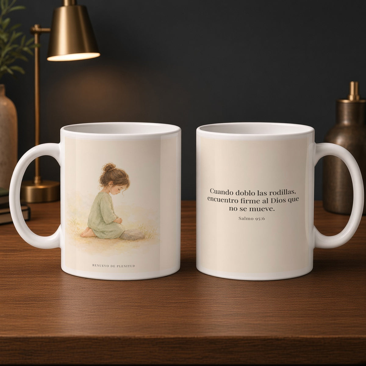 El Señor es la Roca donde descanso | Taza de fe para cada mañana | Salmo 95:6 — 15oz · Estudio carbón, arte y frase devocional en dos tazas