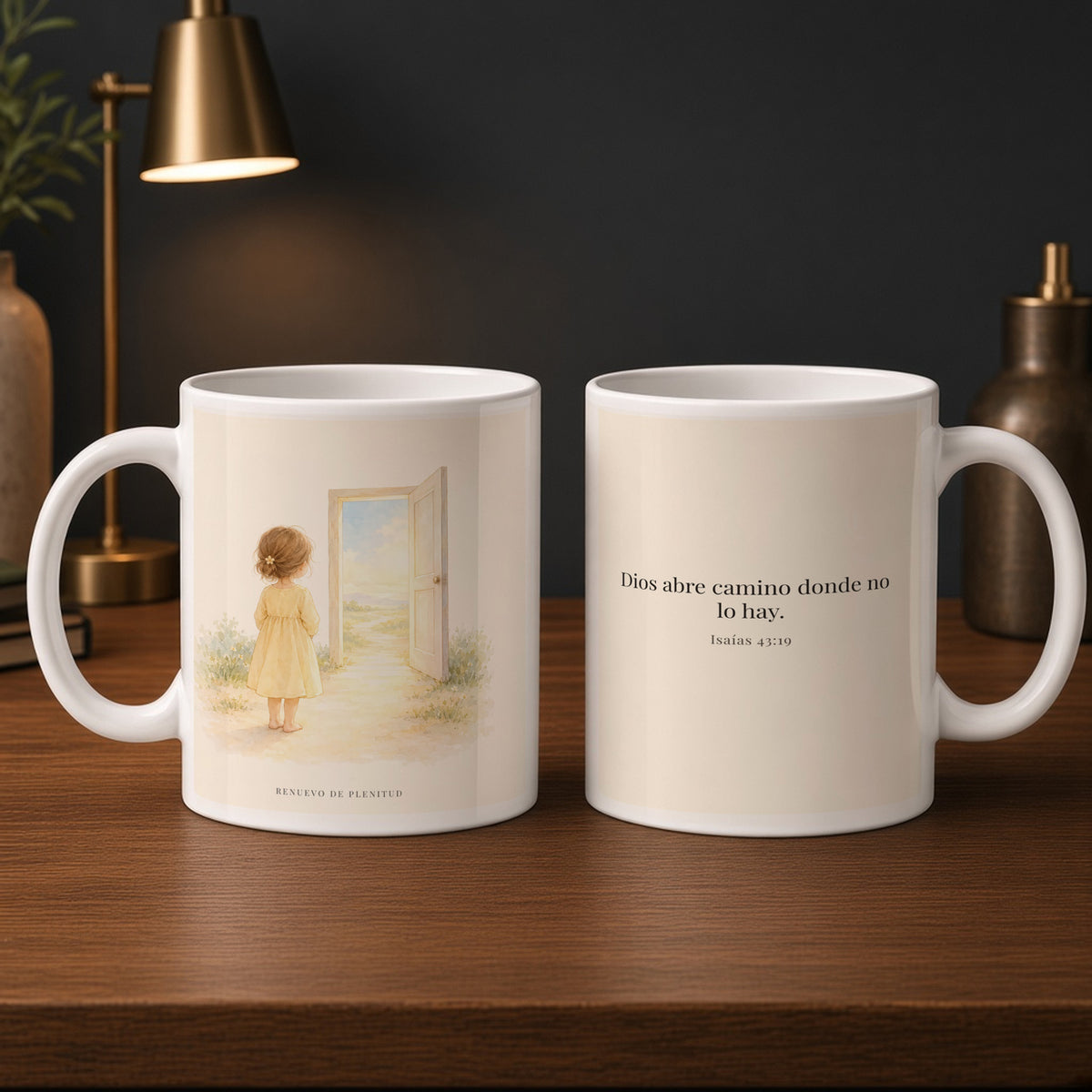 Dios abre camino donde no lo hay | Taza cristiana en dos tamaños | Isaías 43:19 — 15oz · Estudio carbón, arte y frase devocional en dos tazas