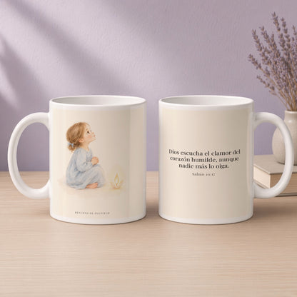 Dios escucha mi oración más callada | Taza devocional de fe | Salmo 10:17 — 15oz · Devocional lavanda, arte y frase devocional en dos tazas