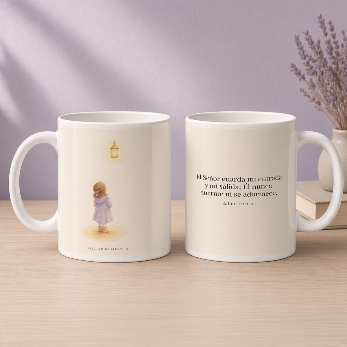 El Señor guarda mi entrada y mi salida | Taza cristiana en dos tamaños | Salmo 121:1-2 — 15oz · Devocional lavanda, arte y frase devocional en dos tazas