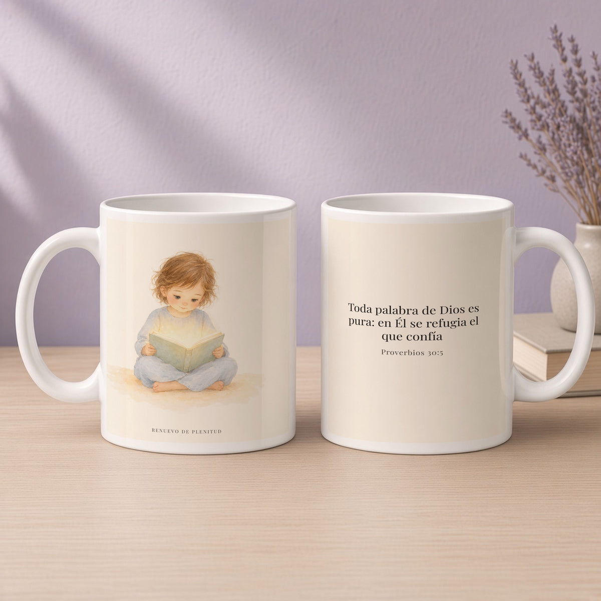 Toda palabra de Dios es limpia | Taza devocional de fe | Proverbios 30:5 — 15oz · Devocional lavanda, arte y frase devocional en dos tazas