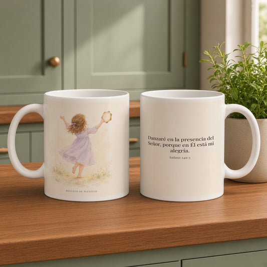 Danzaré en la presencia del Señor | Taza cristiana con frase devocional | Salmo 149:3 — 15oz · Cocina verde salvia, arte y frase devocional en dos tazas