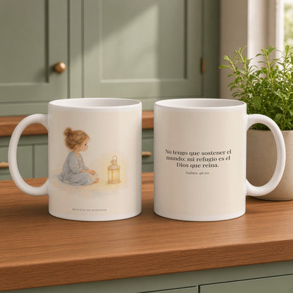El Señor de los ejércitos está con nosotros | Taza bíblica de cerámica | Salmo 46:10 — 15oz · Cocina verde salvia, arte y frase devocional en dos tazas