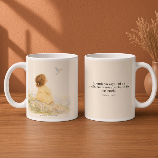 Si subo a los cielos, allí estás Tú | Taza cristiana con frase devocional | Salmo 139:8 — 15oz · Desayuno terracota, arte y frase devocional en dos tazas