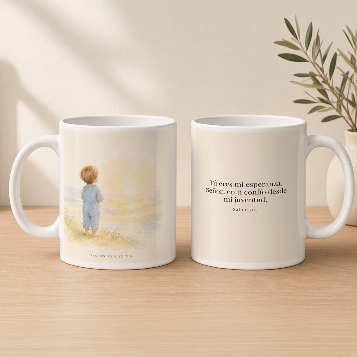 Tú eres mi esperanza, Señor | Taza de inspiración bíblica | Salmo 71:5 — 15oz · Estudio crema cálido, arte y frase devocional en dos tazas