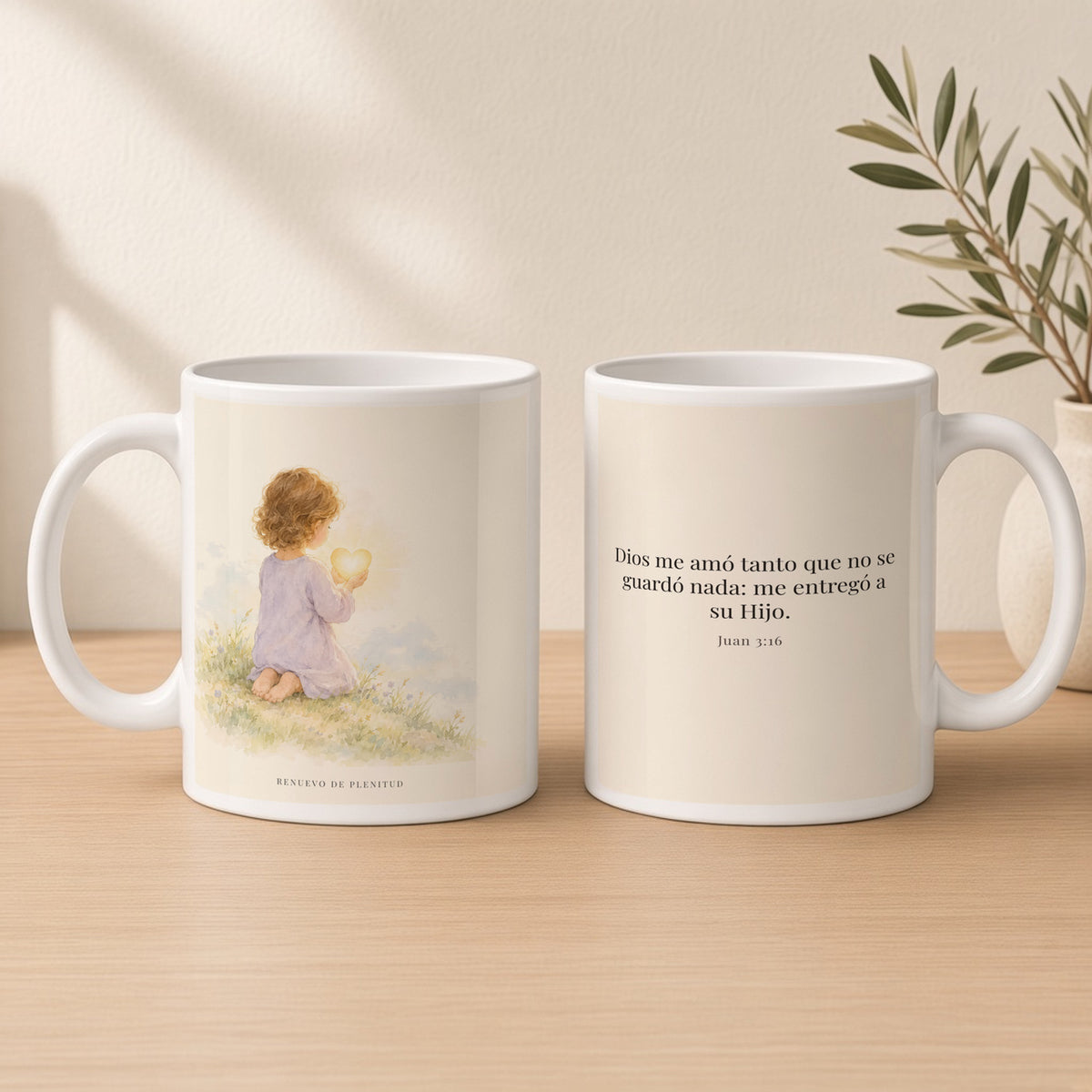 Dios amó tanto al mundo que entregó a su Hijo | Taza cristiana en dos tamaños | Juan 3:16 — 15oz · Estudio crema cálido, arte y frase devocional en dos tazas