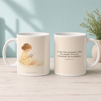 Jehová es el Dios que mantiene su palabra | Taza cristiana con frase devocional | Malaquías 3:6 — 15oz · Mañana aqua, arte y frase devocional en dos tazas