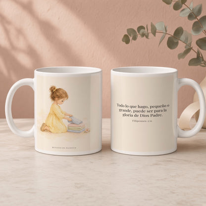 Para la gloria de Dios Padre | Taza devocional de fe | Filipenses 2:11 — 15oz · Regalo rosa empolvado, arte y frase devocional en dos tazas