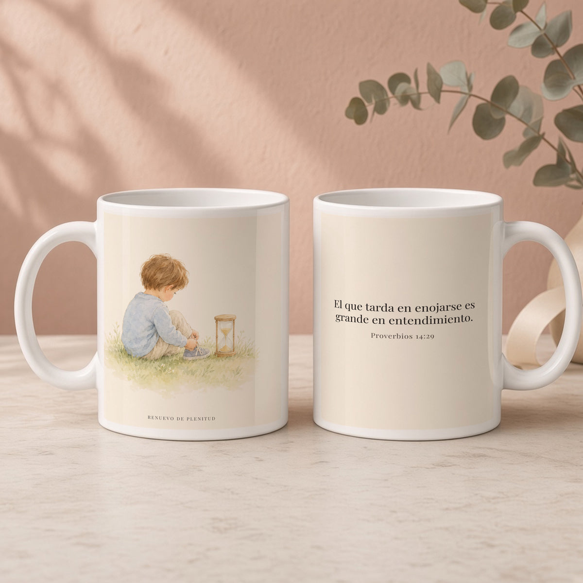 El que es lento para la ira es grande en entendimiento | Taza cristiana en dos tamaños | Proverbios 14:29 — 15oz · Regalo rosa empolvado, arte y frase devocional en dos tazas