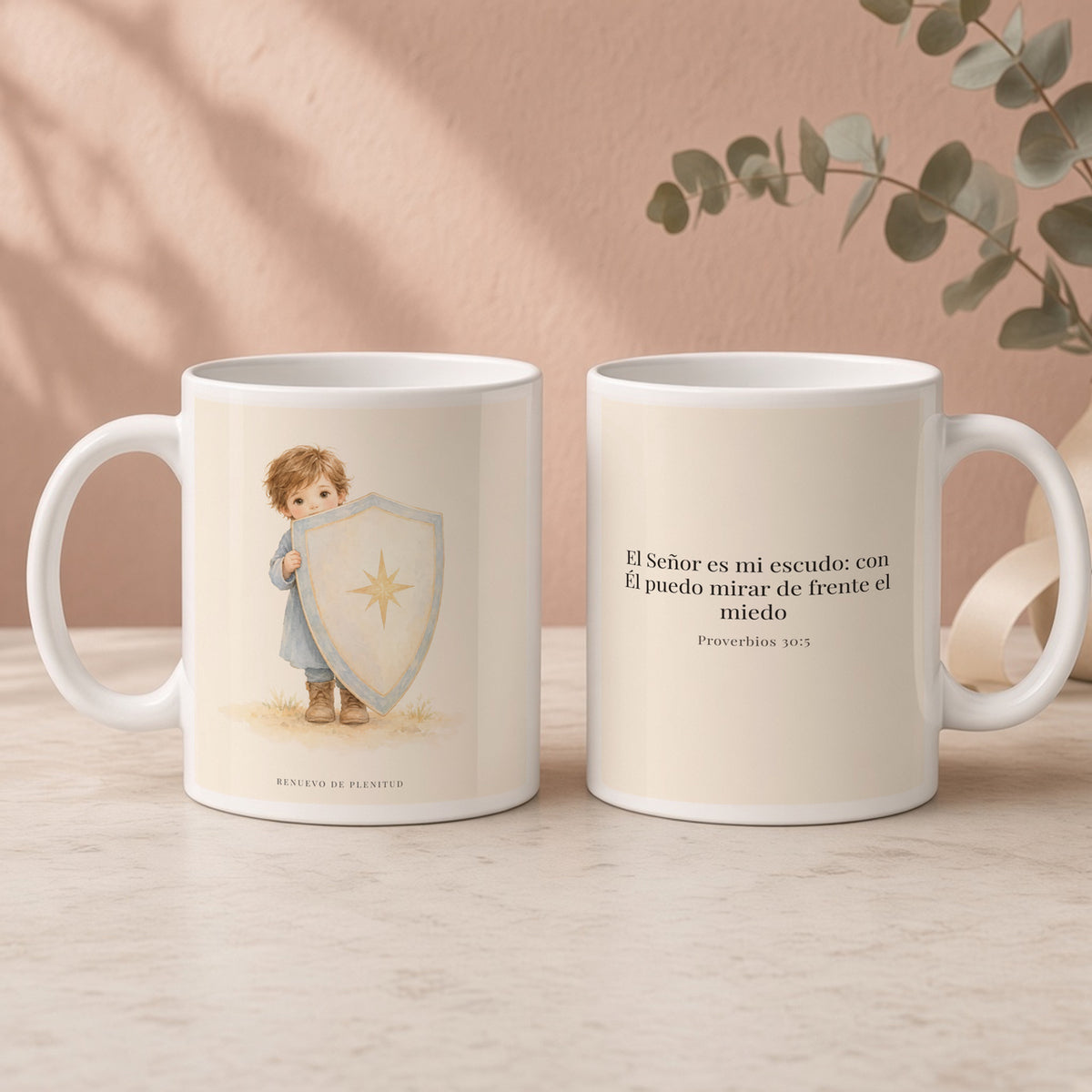 Jehová es mi escudo | Taza cristiana para regalar | Proverbios 30:5 — 15oz · Regalo rosa empolvado, arte y frase devocional en dos tazas