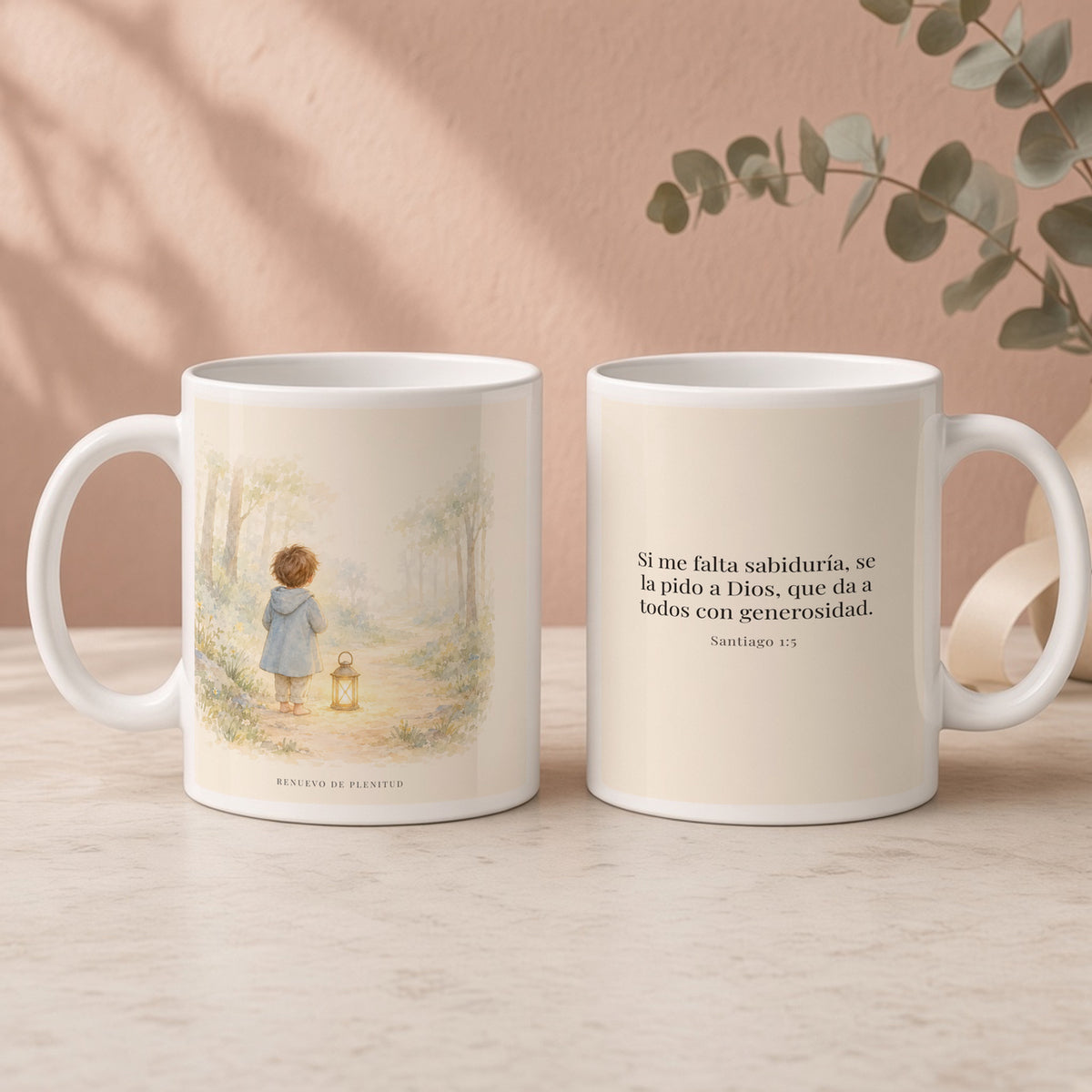 Si me falta sabiduría, Dios me la da | Taza de inspiración bíblica | Santiago 1:5 — 15oz · Regalo rosa empolvado, arte y frase devocional en dos tazas