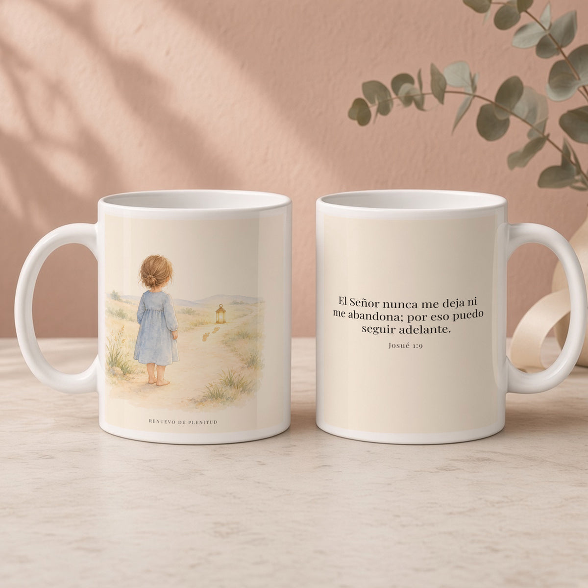 El Señor no me deja ni me abandona | Taza cristiana para regalar | Josué 1:9 — 15oz · Regalo rosa empolvado, arte y frase devocional en dos tazas
