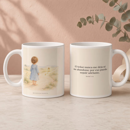 El Señor no me deja ni me abandona | Taza cristiana para regalar | Josué 1:9 — 15oz · Regalo rosa empolvado, arte y frase devocional en dos tazas