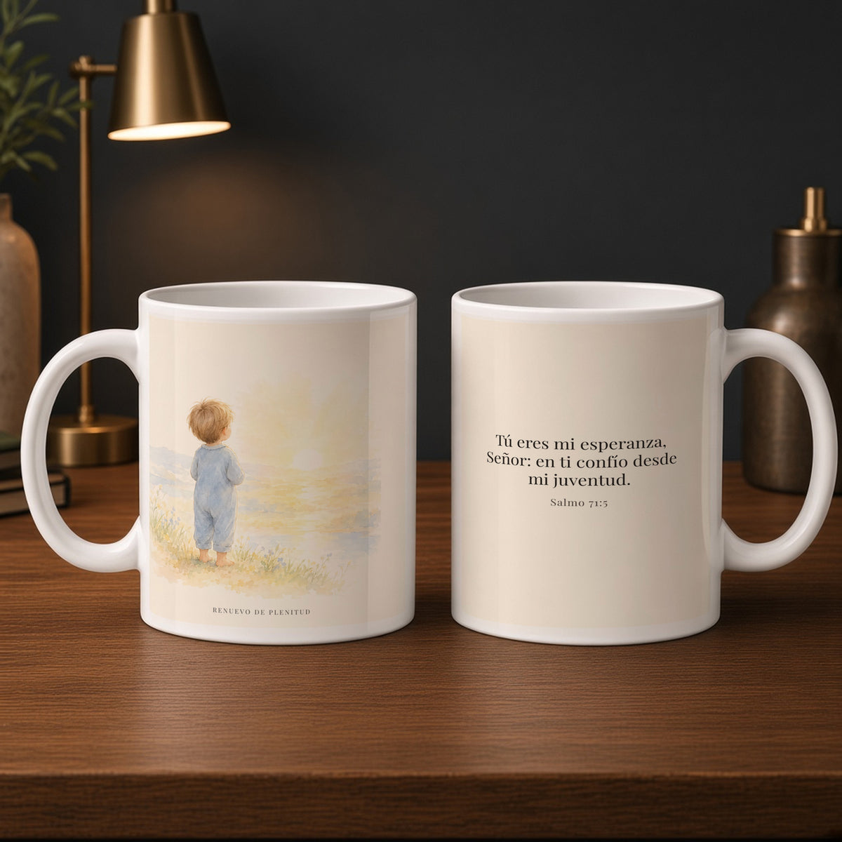 Tú eres mi esperanza, Señor | Taza de inspiración bíblica | Salmo 71:5 — 15oz · Estudio carbón, arte y frase devocional en dos tazas